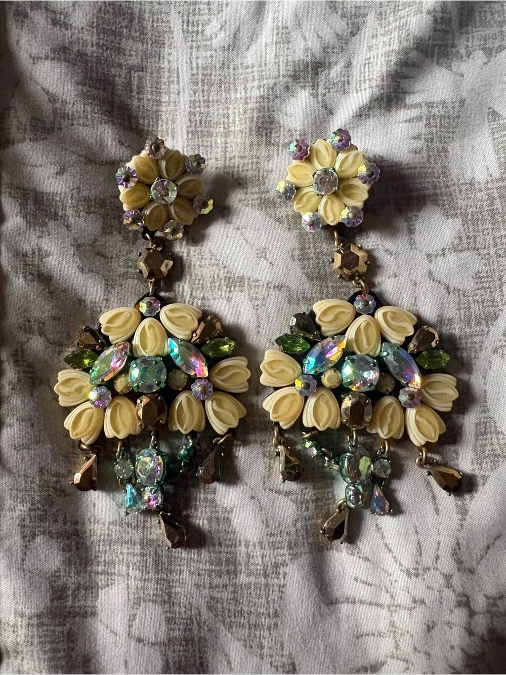 J. Crew Yellow Floral Drop Earrings with Aurora Crystal Accents